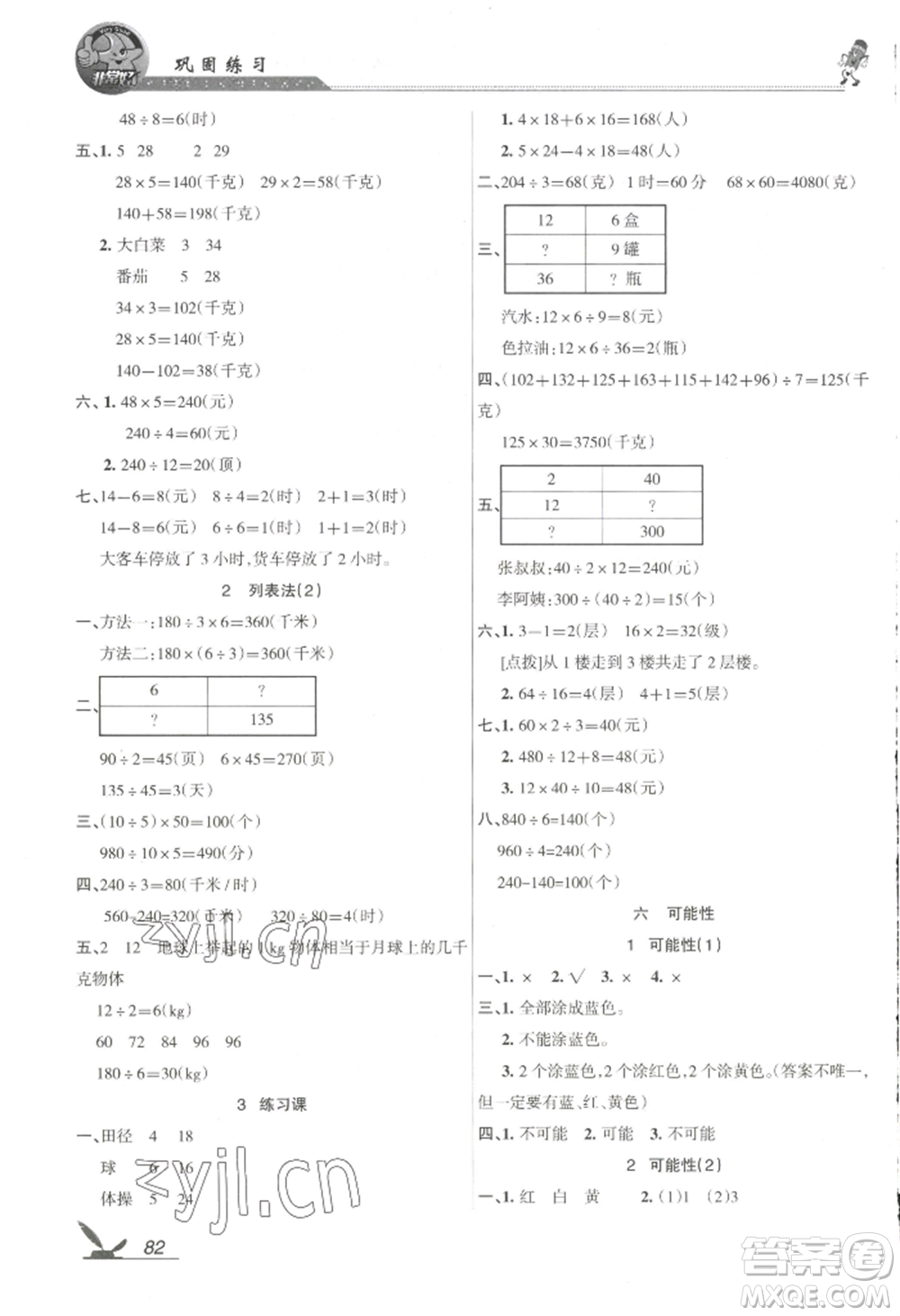 湖南教育出版社2022鞏固練習(xí)四年級(jí)上冊(cè)數(shù)學(xué)蘇教版參考答案