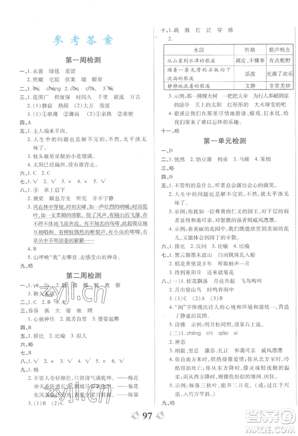 中州古籍出版社2022全能練考卷六年級(jí)上冊語文人教版參考答案