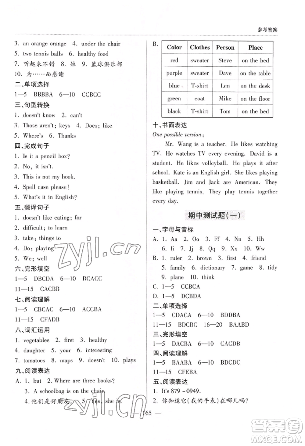 青島出版社2022新課堂學(xué)習(xí)與探究七年級上冊英語人教版參考答案