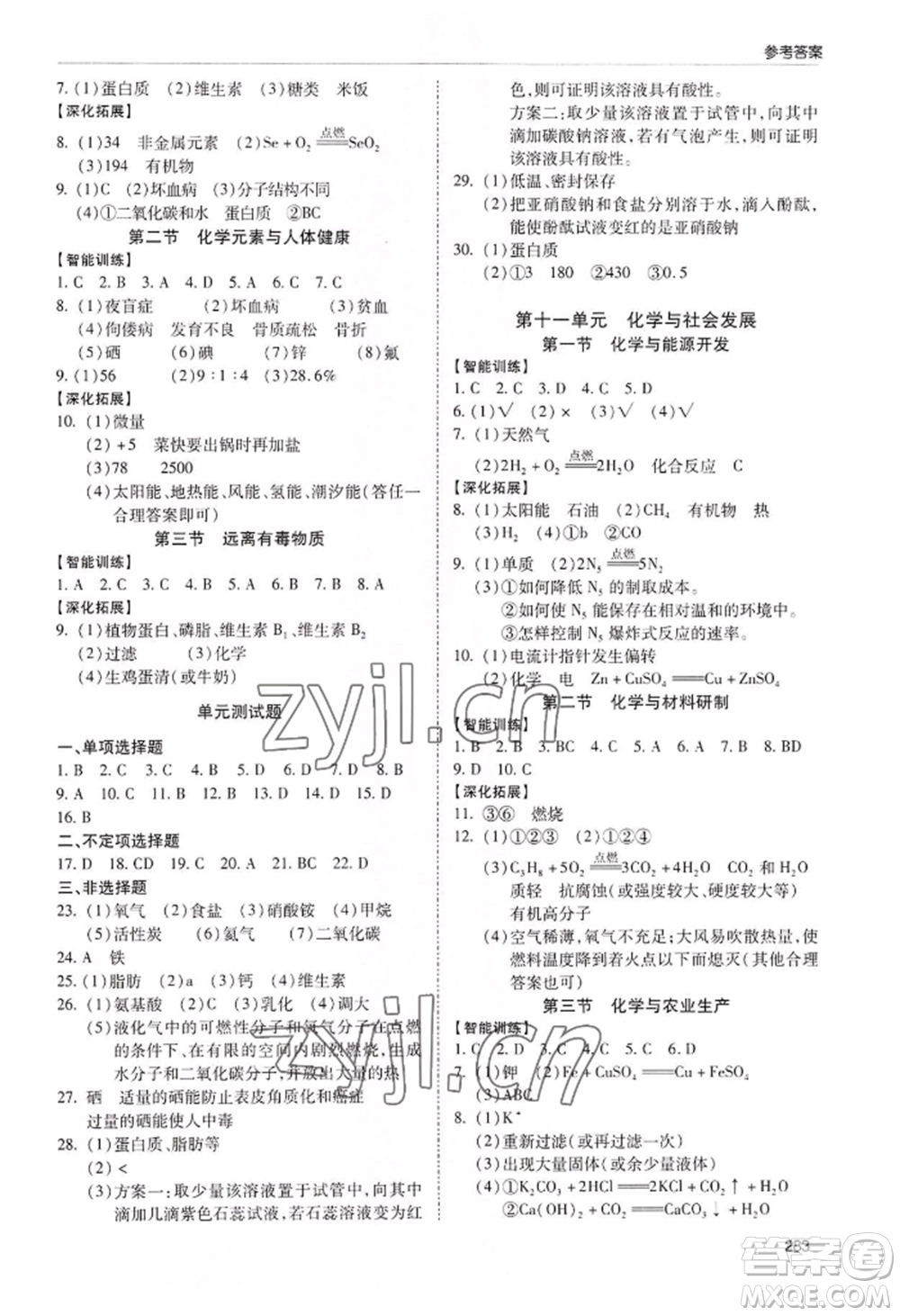 青島出版社2022新課堂學習與探究九年級化學人教版參考答案