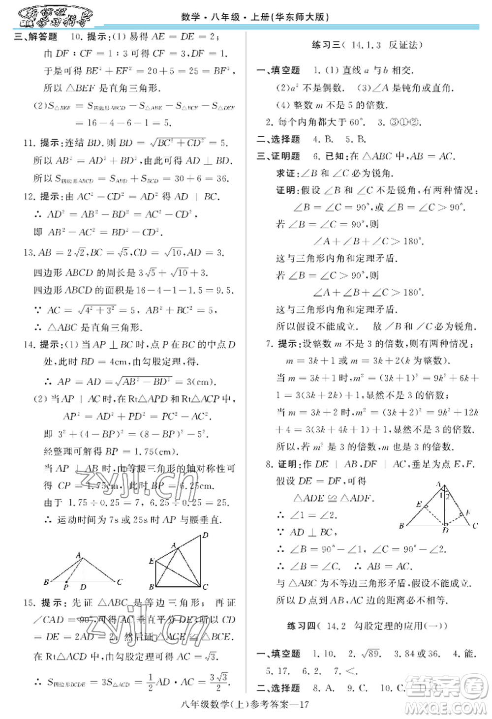 河南大學出版社2022新課程學習指導八年級上冊數(shù)學華東師大版參考答案