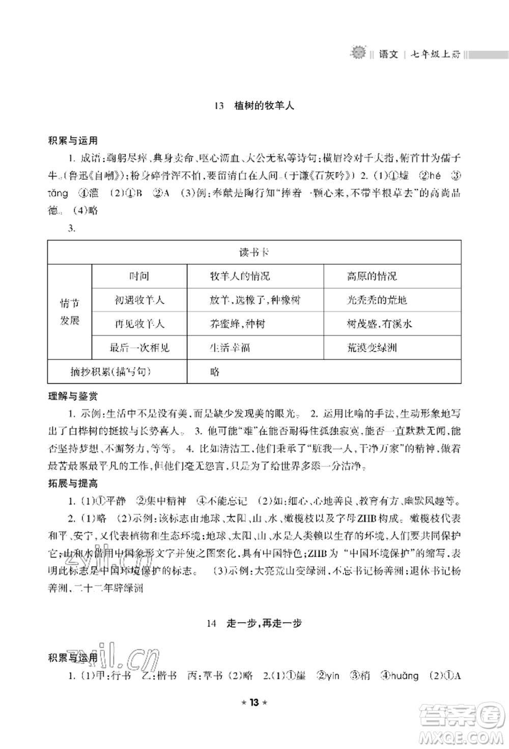 海南出版社2022新課程課堂同步練習(xí)冊(cè)七年級(jí)上冊(cè)語(yǔ)文人教版參考答案