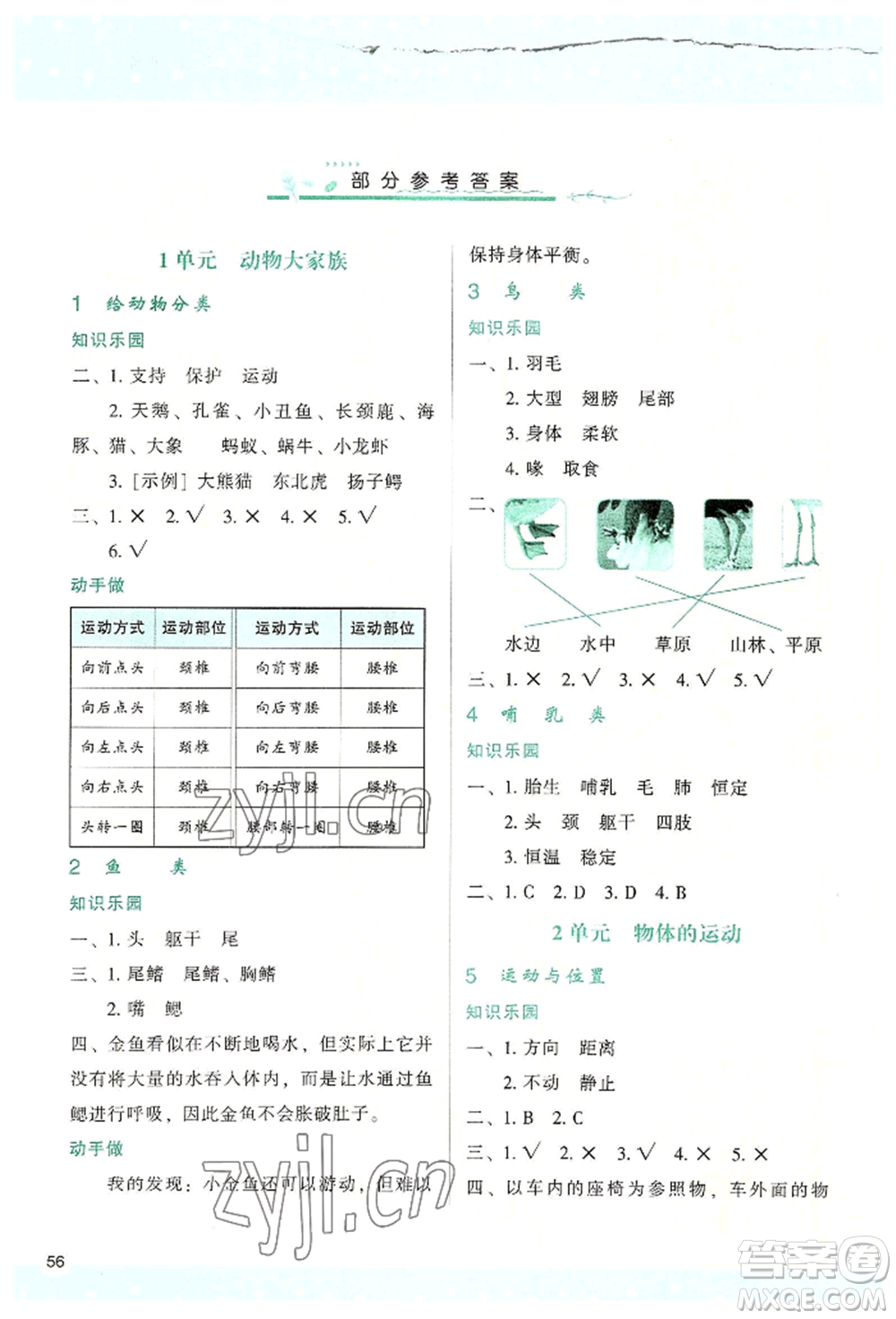 陜西人民教育出版社2022新課程學(xué)習(xí)與評價四年級上冊科學(xué)蘇教版B版參考答案