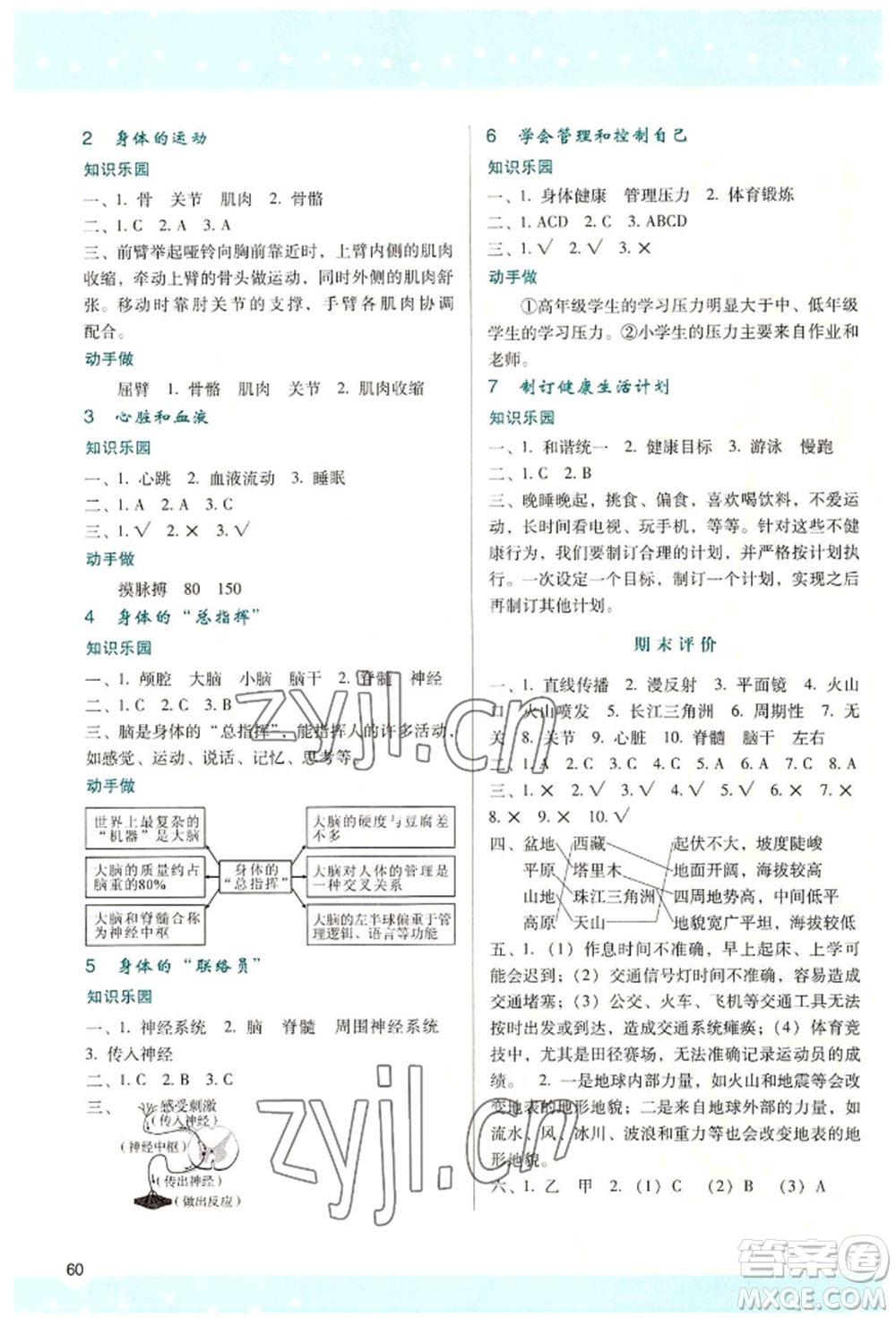 陜西人民教育出版社2022新課程學(xué)習與評價五年級上冊科學(xué)教科版參考答案