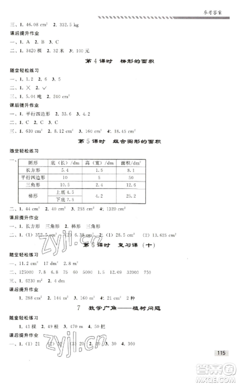 人民教育出版社2022同步練習冊五年級數(shù)學(xué)上冊人教版山東專版參考答案