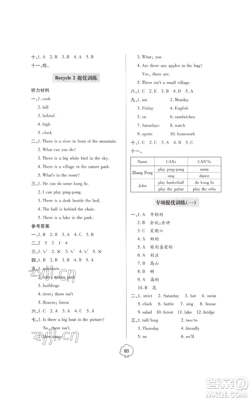 青島出版社2022新課堂同步學習與探究提優(yōu)訓練五年級上冊英語人教版參考答案