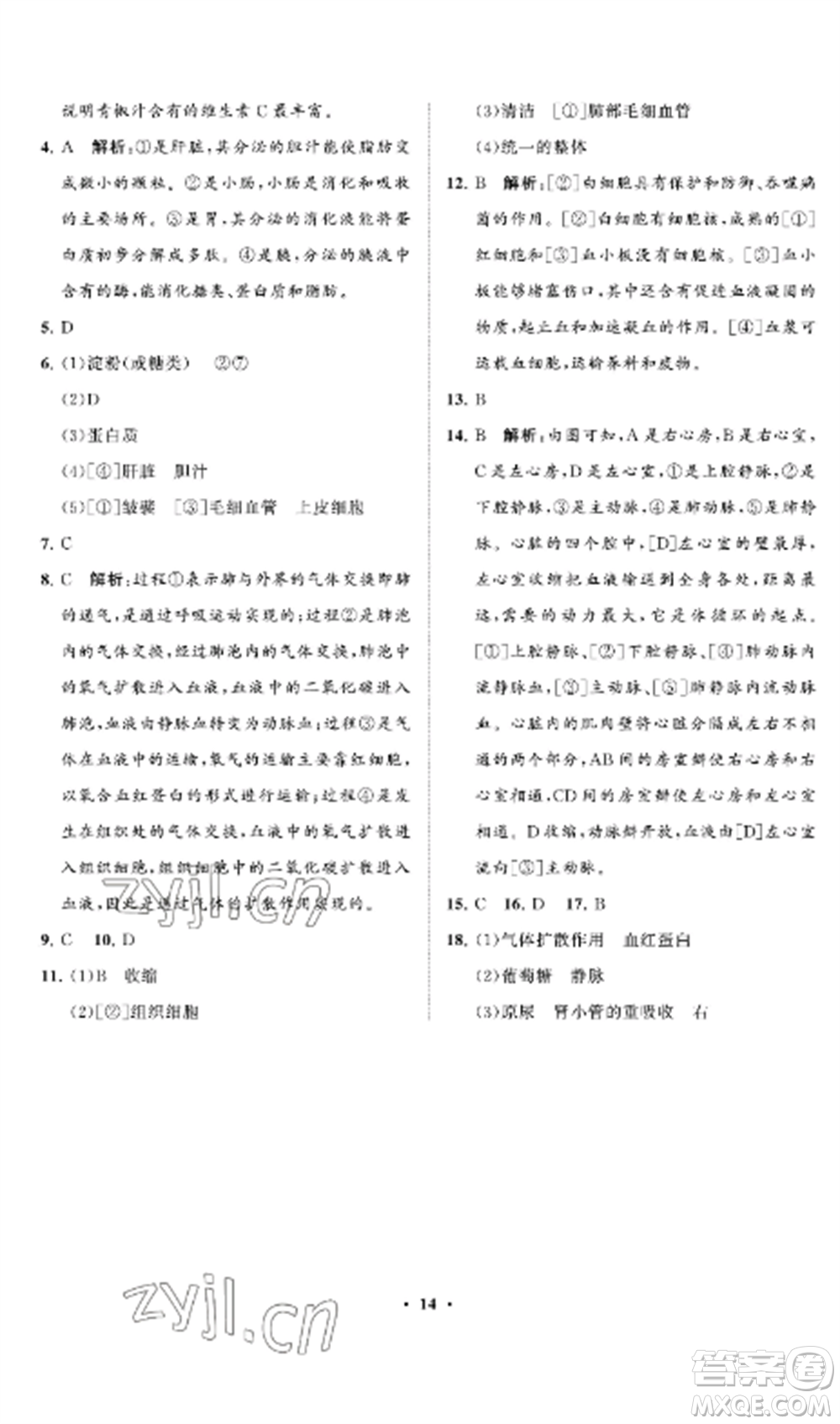 山東教育出版社2022初中同步練習(xí)冊分層卷七年級(jí)生物上冊魯科版五四制參考答案