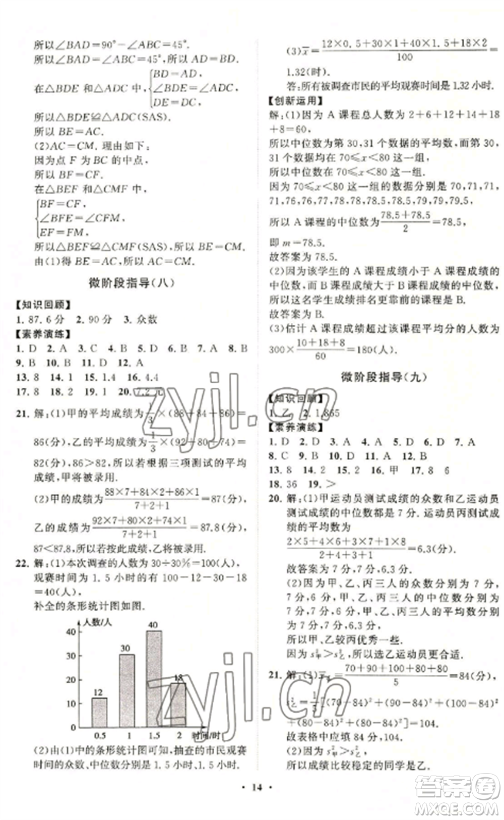 山東教育出版社2022初中同步練習(xí)冊(cè)分層卷八年級(jí)數(shù)學(xué)上冊(cè)青島版參考答案