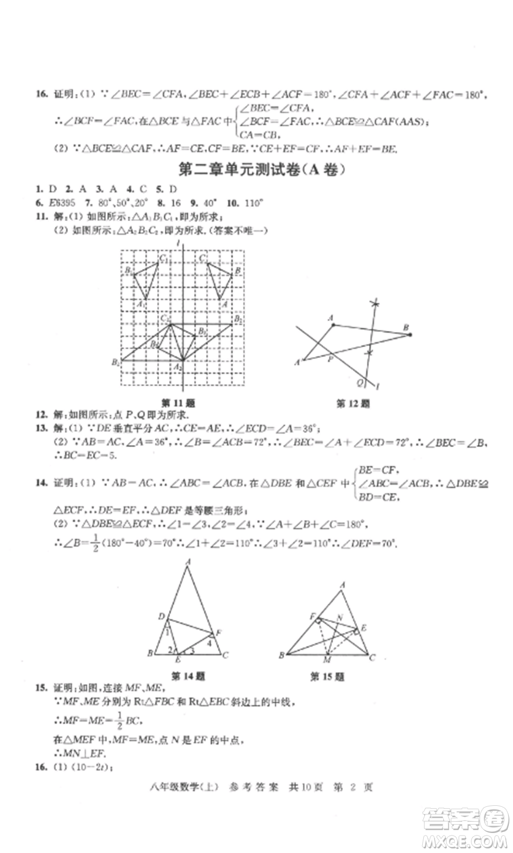 南京出版社2022伴你學(xué)單元達(dá)標(biāo)測試卷八年級數(shù)學(xué)上冊蘇科版參考答案