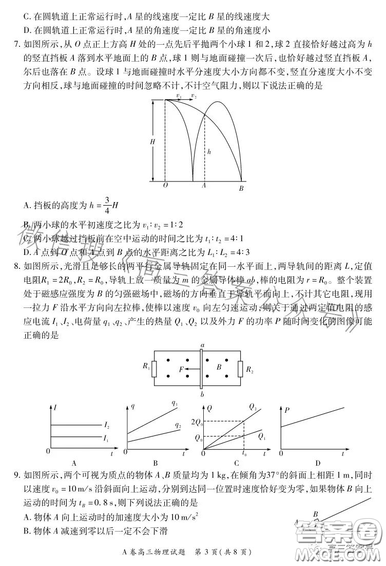 2022-2023學(xué)年全國重點高中新百年競優(yōu)聯(lián)考高三物理A試卷答案