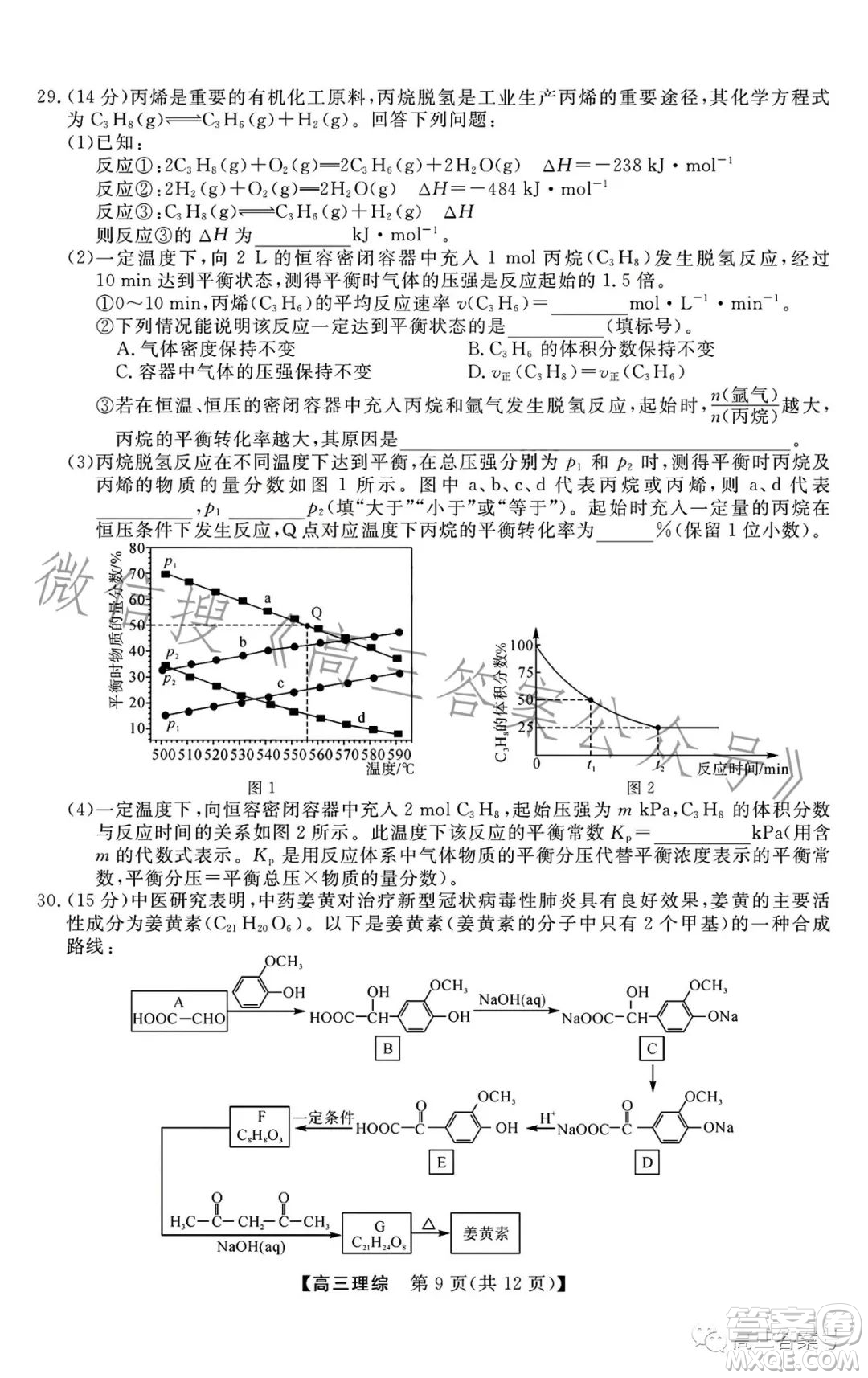 2022-2023學(xué)年金科大聯(lián)考高三12月質(zhì)量檢測理科綜合試卷答案