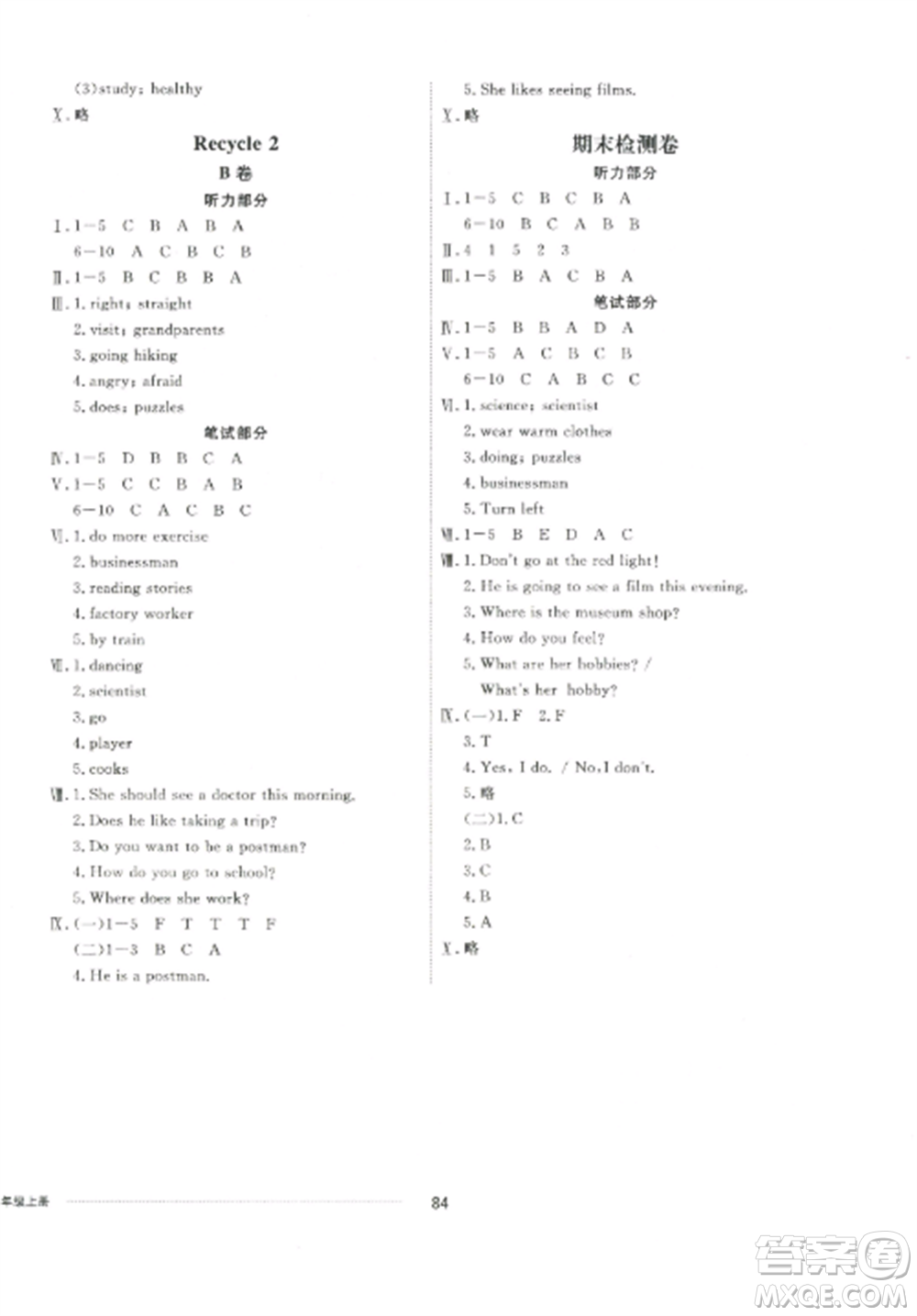 山東科學(xué)技術(shù)出版社2022同步練習(xí)冊配套單元自測卷六年級英語上冊人教版參考答案