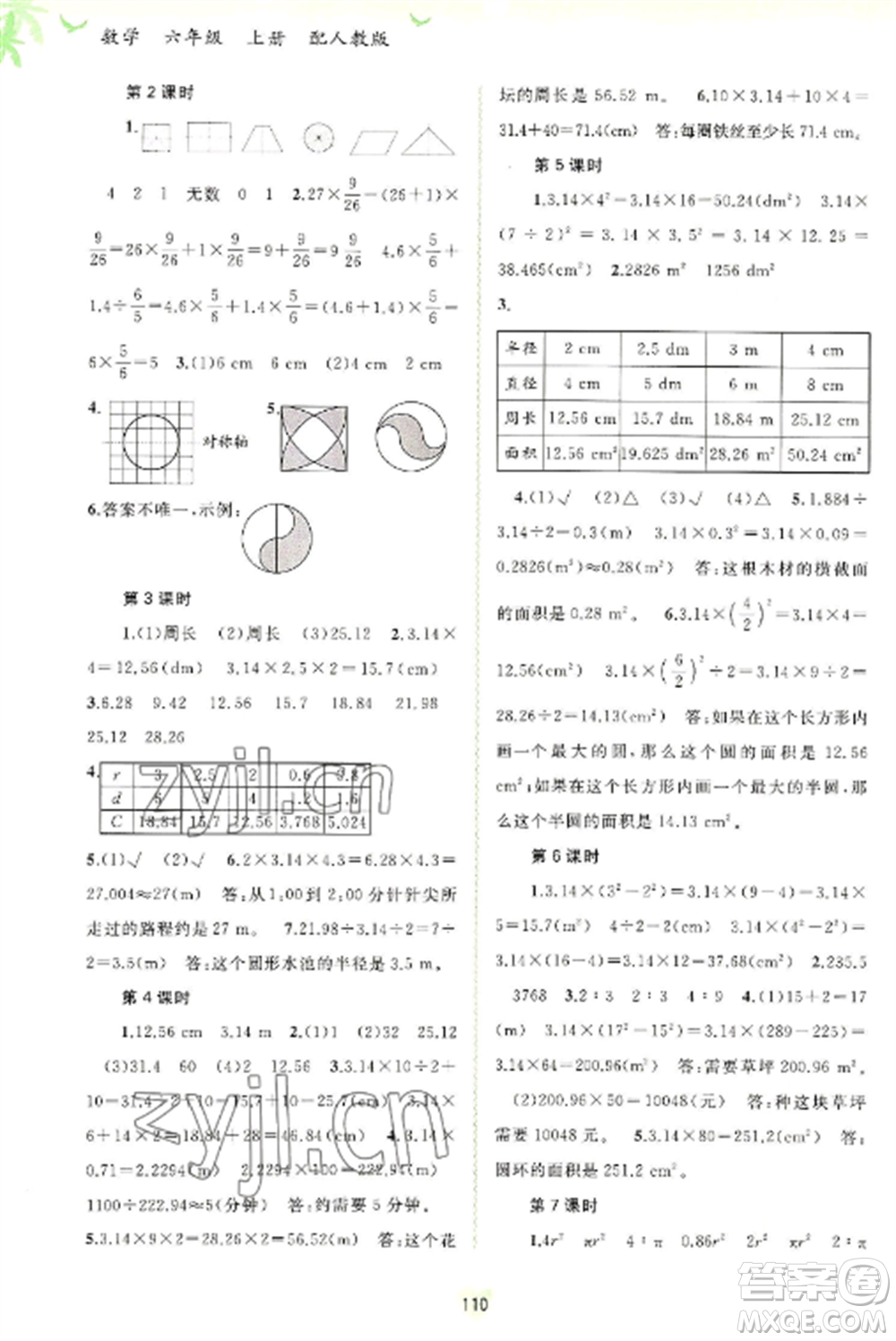 廣西教育出版社2022新課程學(xué)習(xí)與測(cè)評(píng)同步學(xué)習(xí)六年級(jí)數(shù)學(xué)上冊(cè)人教版參考答案