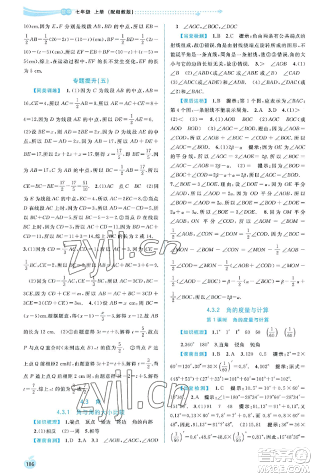 廣西教育出版社2022新課程學(xué)習(xí)與測評同步學(xué)習(xí)七年級數(shù)學(xué)上冊湘教版參考答案