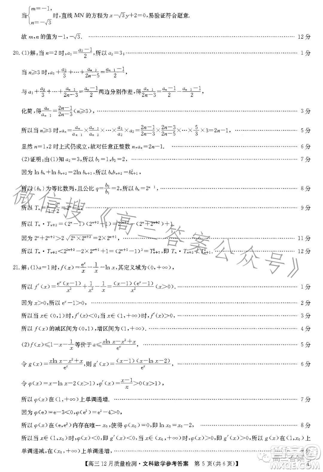 2023屆九師聯(lián)盟高考高三12月質(zhì)量檢測文科數(shù)學(xué)試卷答案