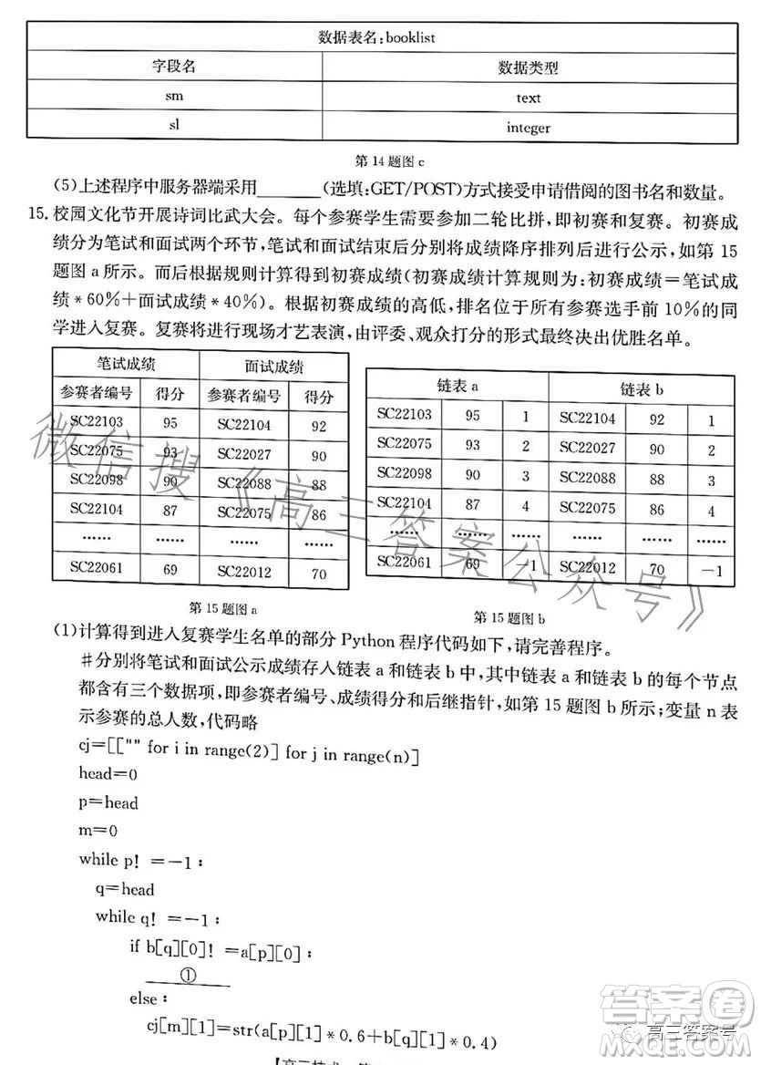 浙里卷天下2022-2023學(xué)年高三百校聯(lián)考12月測(cè)試技術(shù)試卷答案