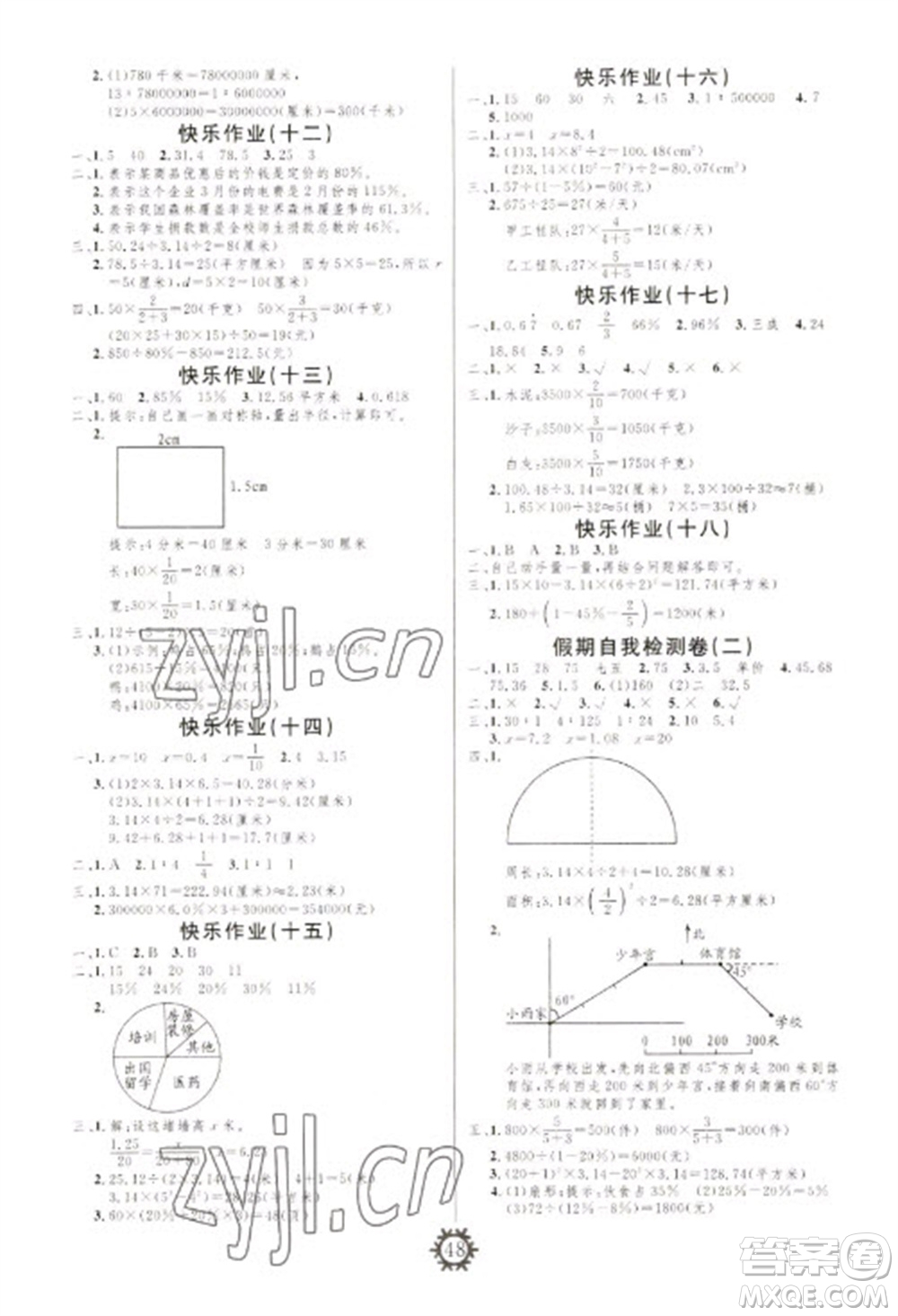 新疆美術(shù)攝影出版社2023智多星創(chuàng)新達(dá)標(biāo)快樂寒假六年級數(shù)學(xué)冀教版參考答案