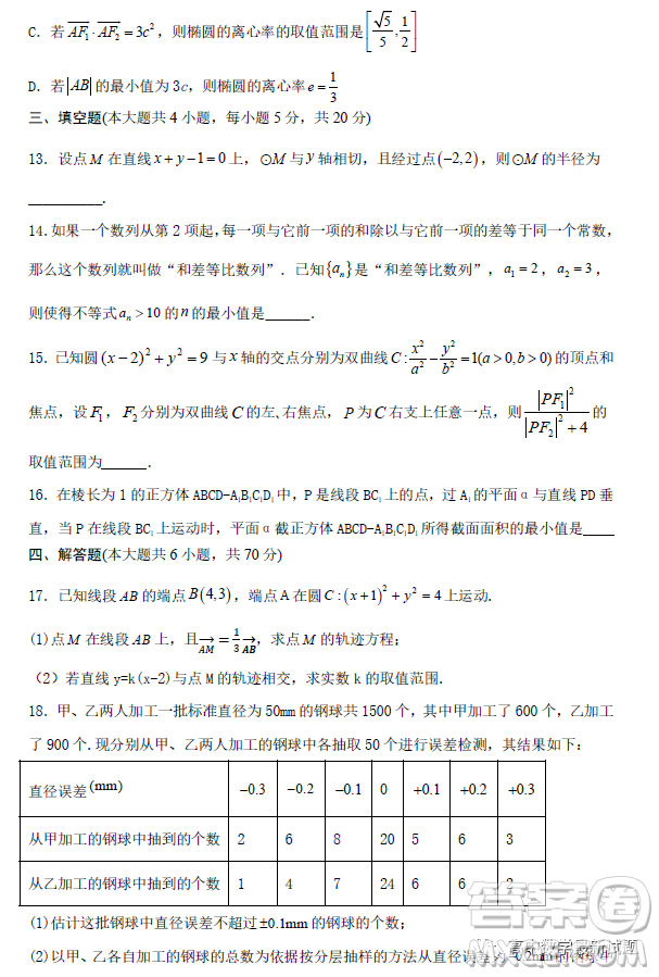 湖北省重點(diǎn)高中智學(xué)聯(lián)盟2022年秋季高二年級(jí)期末聯(lián)考數(shù)學(xué)試題答案