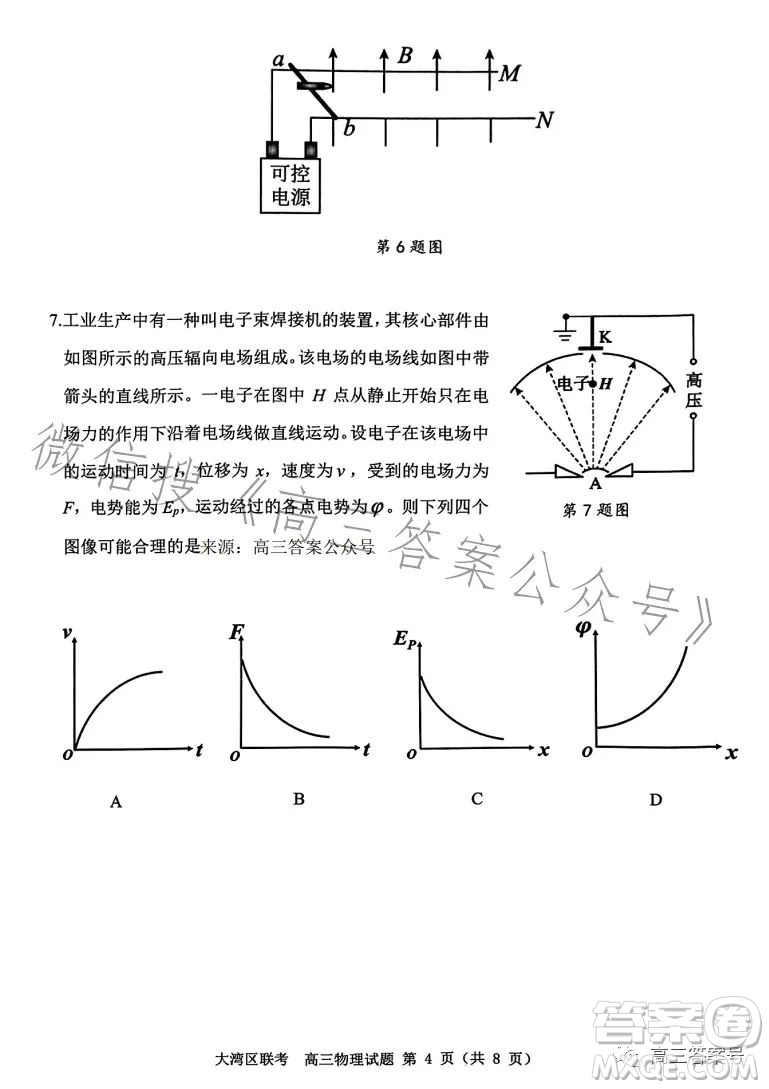 2023屆廣東大灣區(qū)普通高中畢業(yè)班第一次聯(lián)合模擬考試物理試卷答案