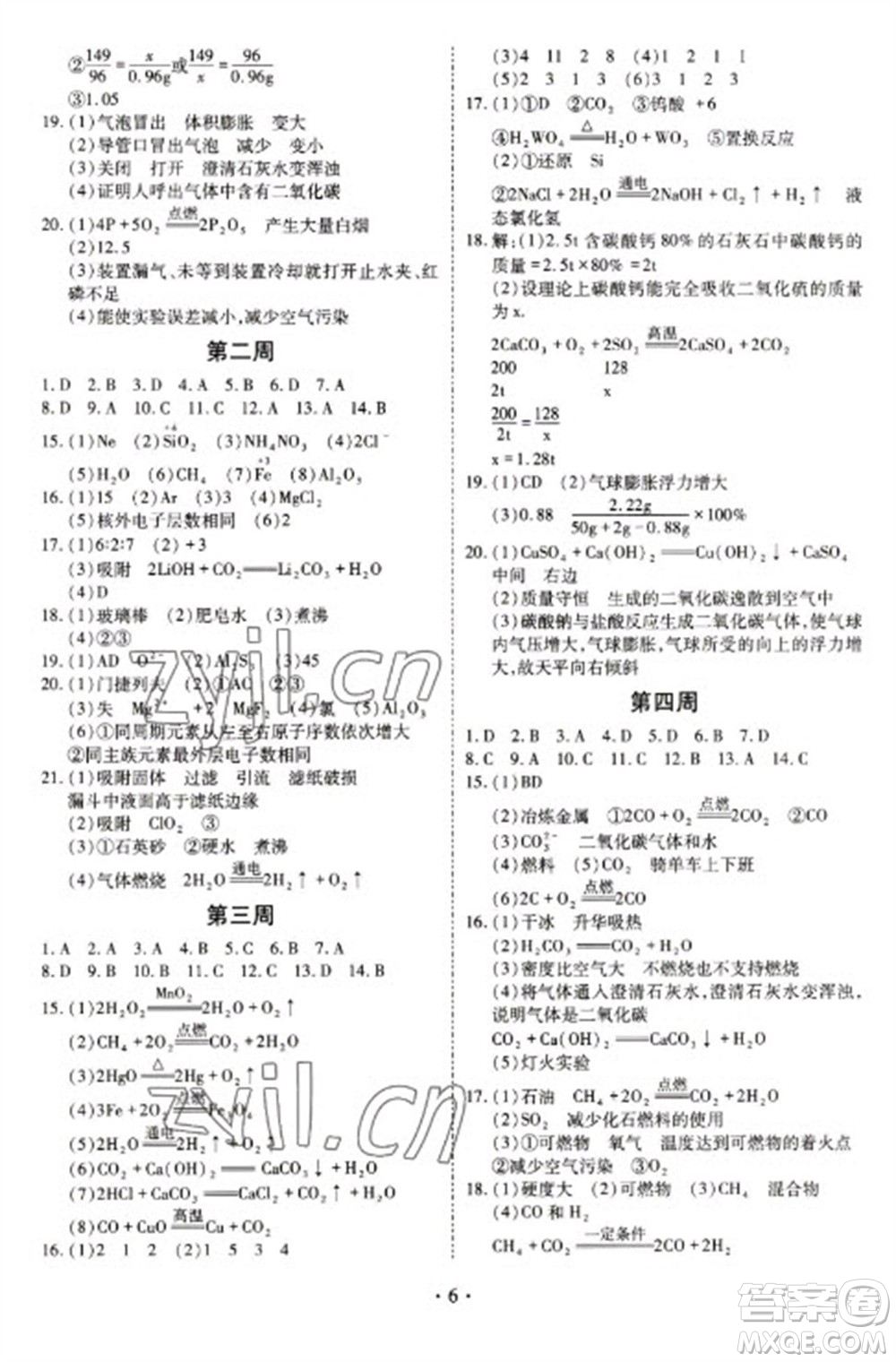 天津教育出版社2023寒假課程練習(xí)九年級(jí)化學(xué)人教版參考答案