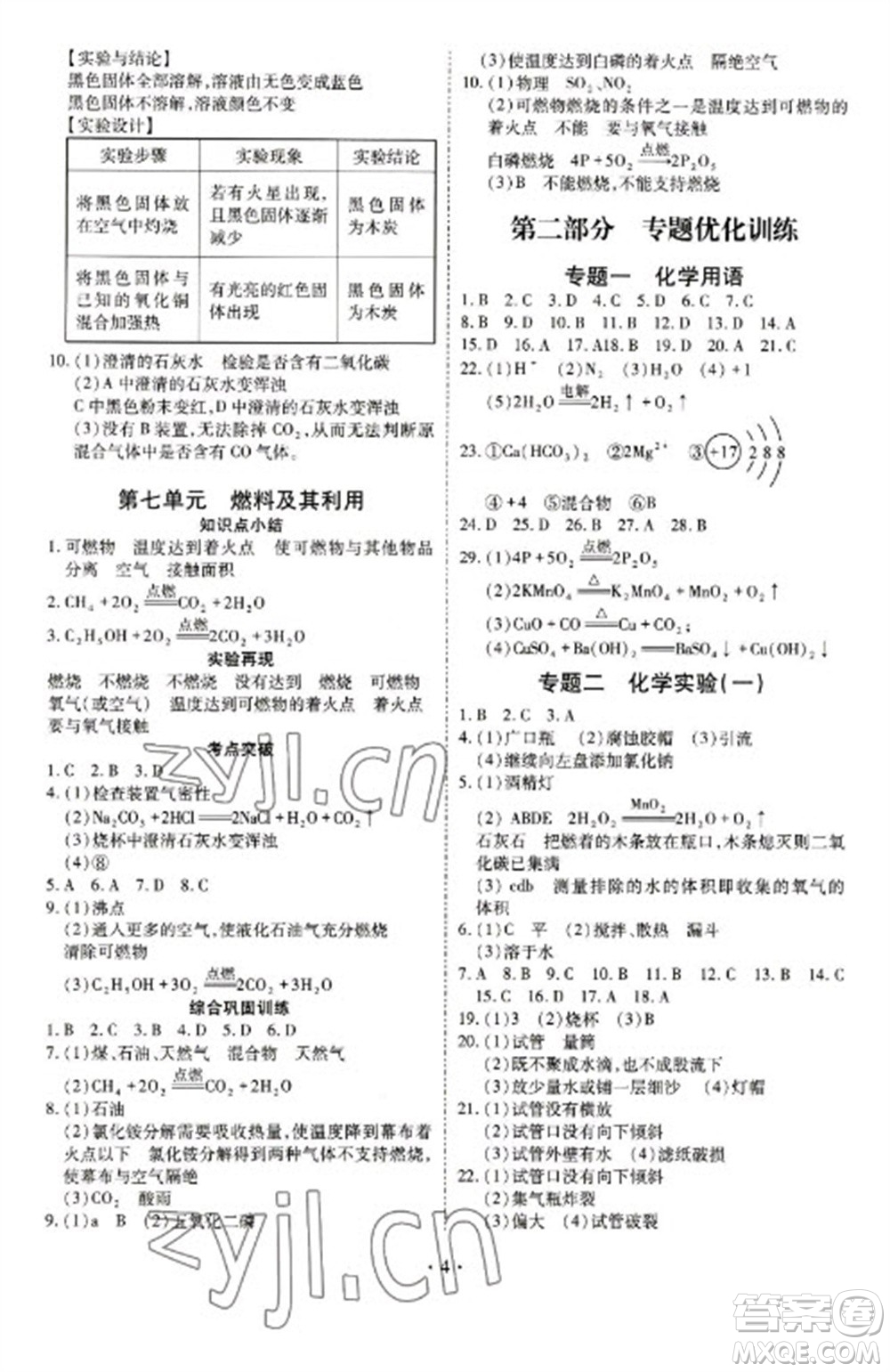 天津教育出版社2023寒假課程練習(xí)九年級(jí)化學(xué)人教版參考答案