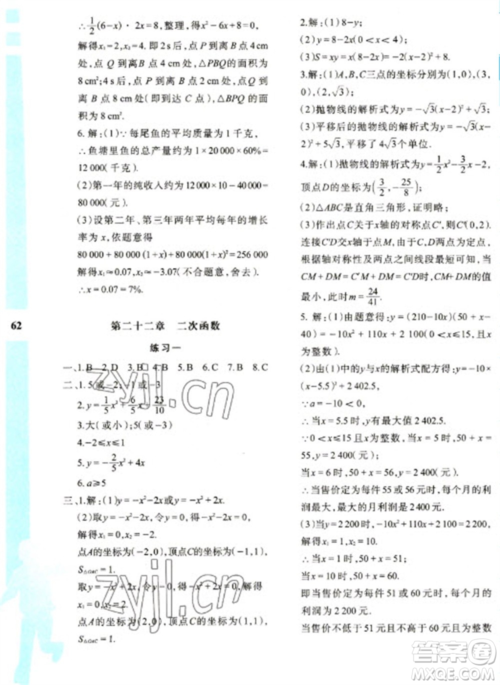 陜西人民教育出版社2023寒假作業(yè)與生活九年級(jí)數(shù)學(xué)人教版A版參考答案