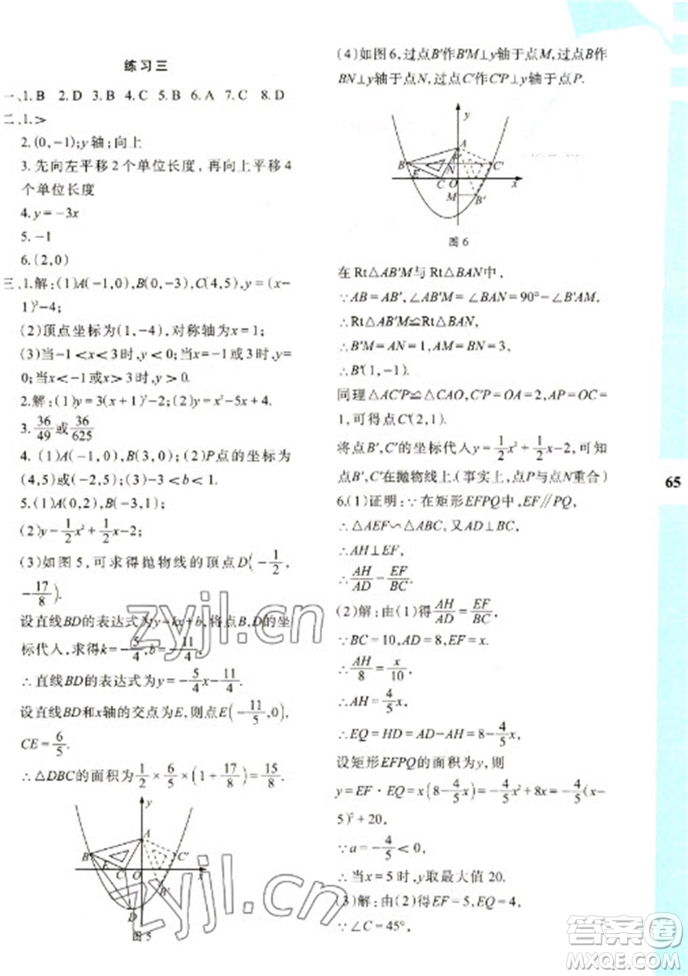 陜西人民教育出版社2023寒假作業(yè)與生活九年級(jí)數(shù)學(xué)人教版A版參考答案