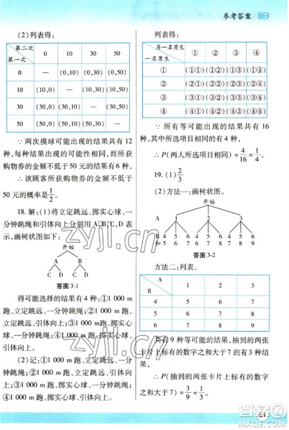 陜西師范大學出版總社2023寒假作業(yè)與生活九年級數(shù)學北師大版參考答案