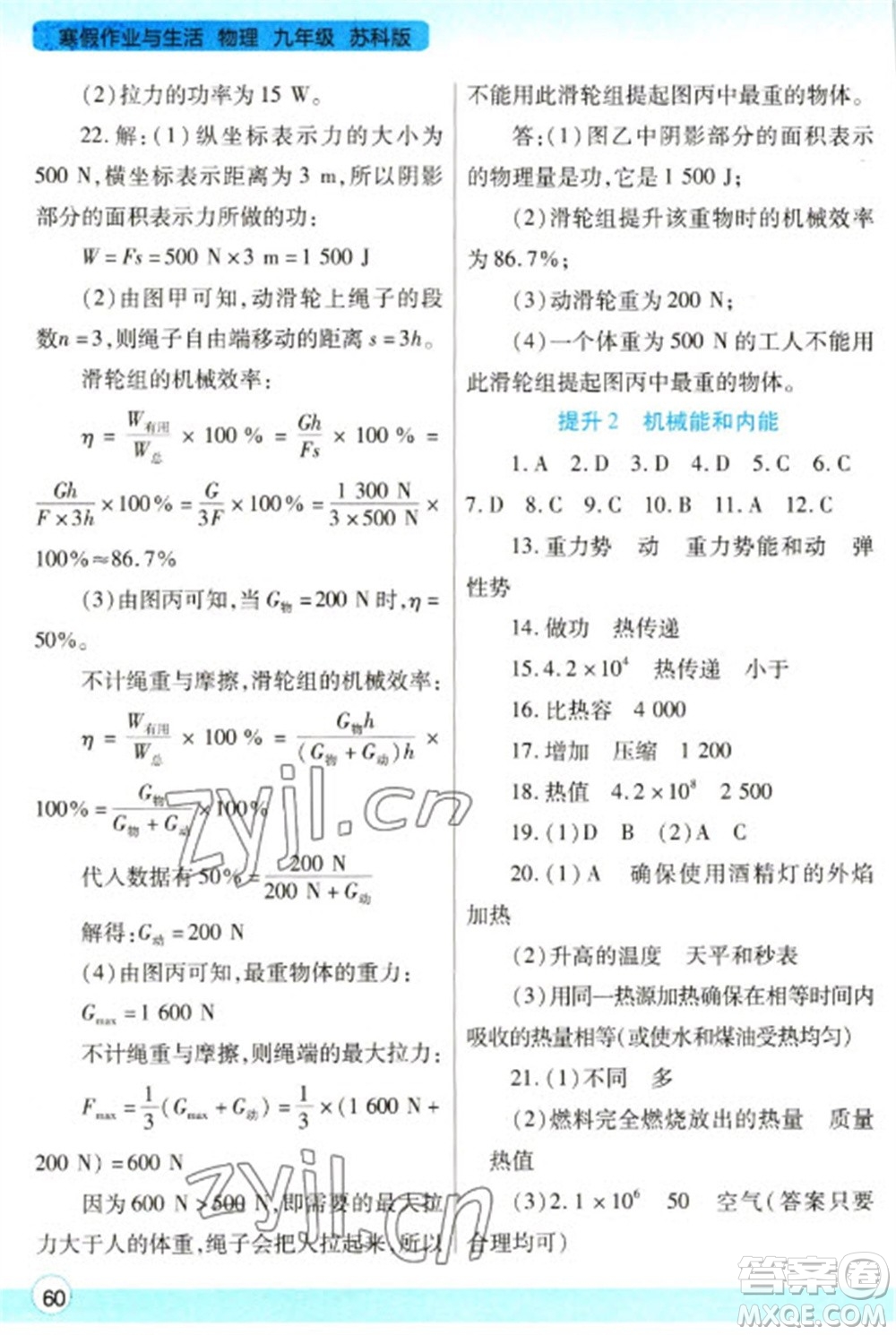 陜西師范大學出版總社2023寒假作業(yè)與生活九年級物理蘇科版參考答案