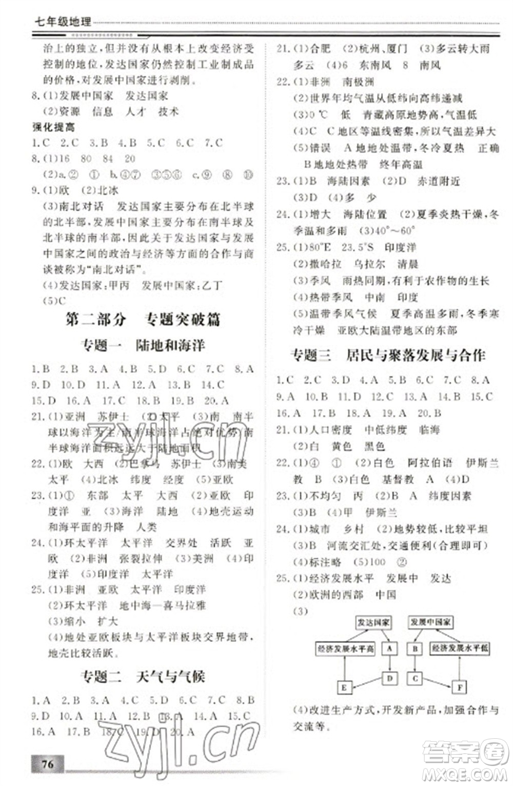 北京工業(yè)大學(xué)出版社2023文軒假期生活指導(dǎo)七年級地理通用版參考答案