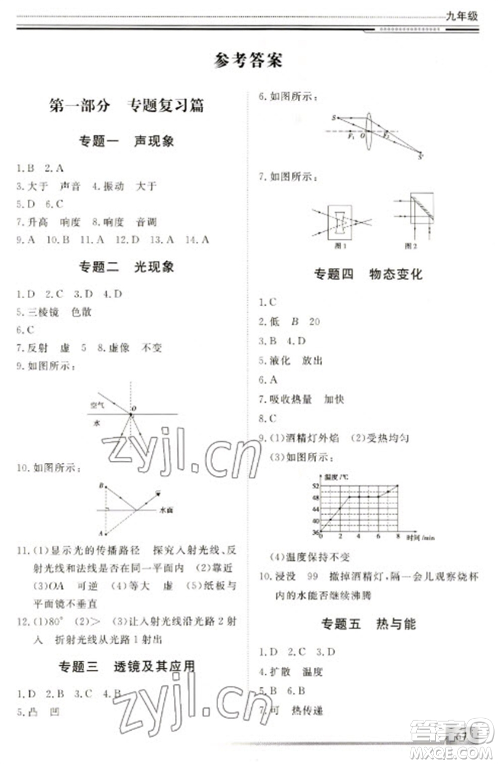 北京工業(yè)大學(xué)出版社2023文軒假期生活指導(dǎo)九年級物理通用版參考答案