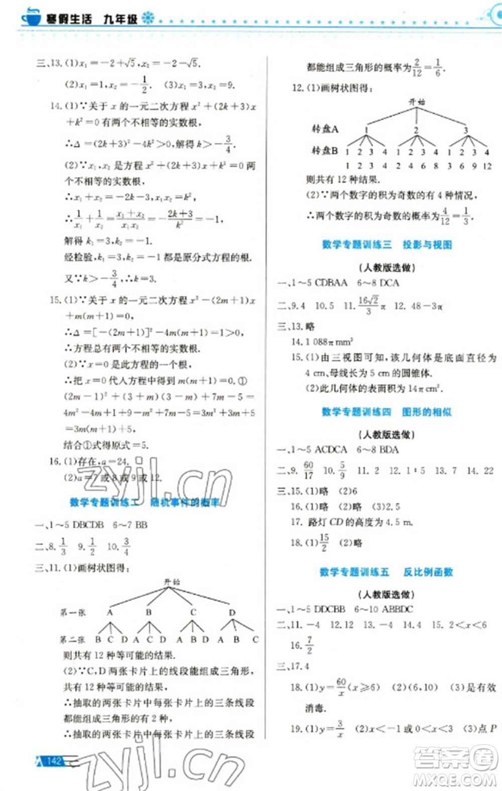 安徽科學(xué)技術(shù)出版社2023寒假生活九年級(jí)語(yǔ)數(shù)外物化合訂本通用版參考答案