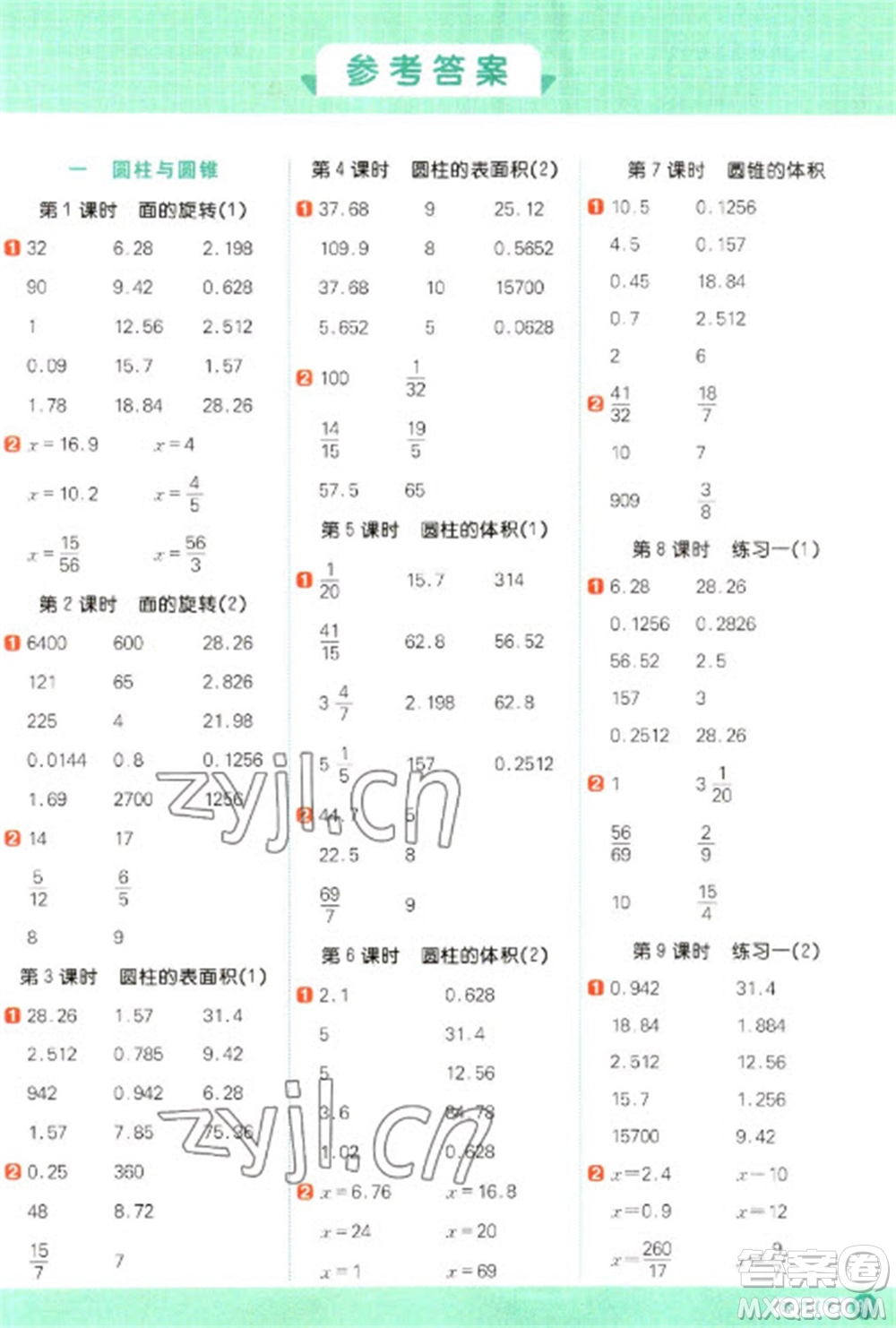 江西教育出版社2023陽(yáng)光同學(xué)計(jì)算小達(dá)人六年級(jí)下冊(cè)數(shù)學(xué)北師大版參考答案