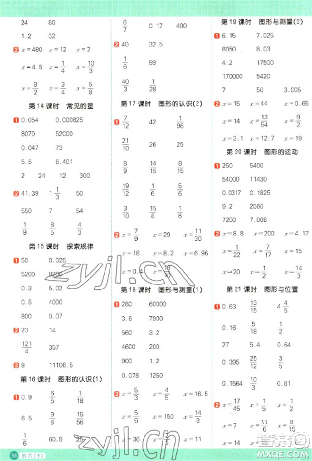 江西教育出版社2023陽(yáng)光同學(xué)計(jì)算小達(dá)人六年級(jí)下冊(cè)數(shù)學(xué)北師大版參考答案