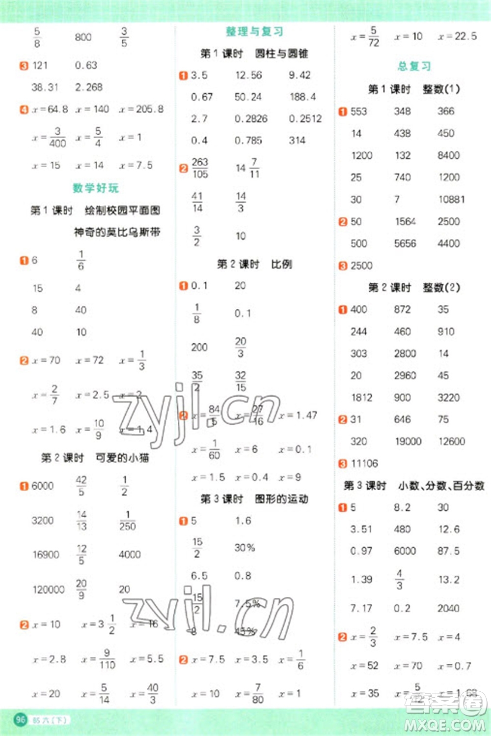 江西教育出版社2023陽(yáng)光同學(xué)計(jì)算小達(dá)人六年級(jí)下冊(cè)數(shù)學(xué)北師大版參考答案