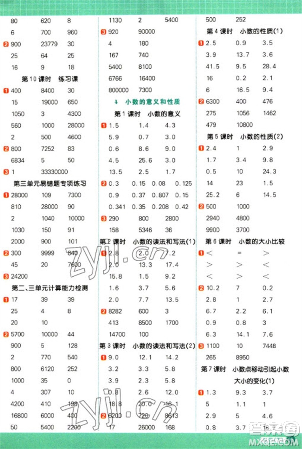 江西教育出版社2023陽光同學計算小達人四年級下冊數(shù)學人教版參考答案