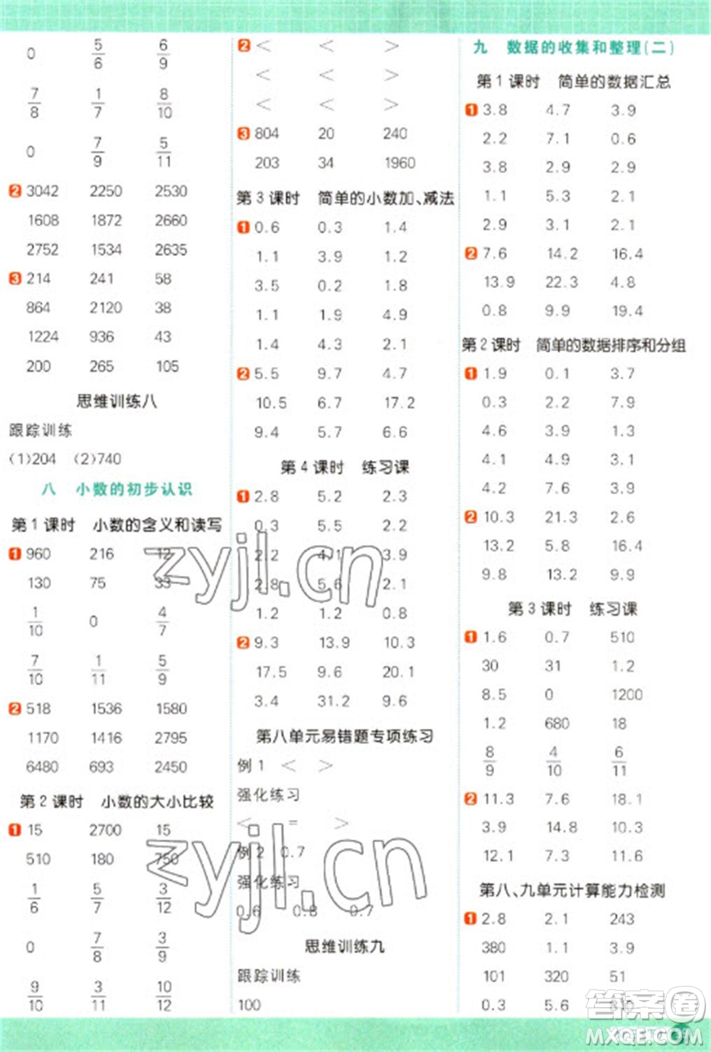 江西教育出版社2023陽光同學計算小達人三年級下冊數(shù)學蘇教版參考答案