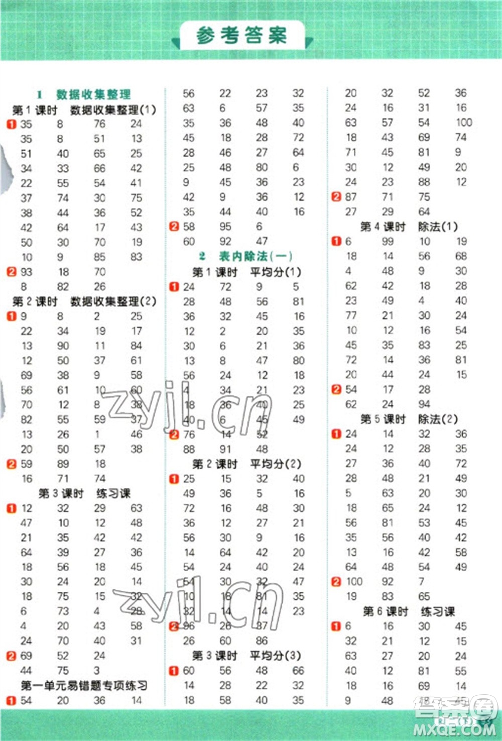 江西教育出版社2023陽光同學(xué)計算小達人二年級下冊數(shù)學(xué)人教版參考答案