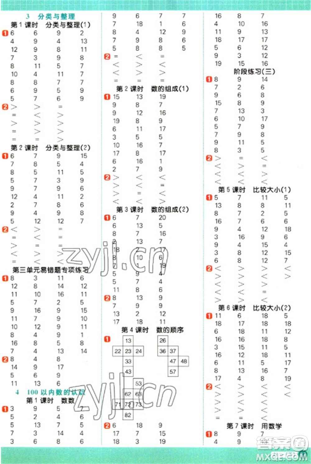 江西教育出版社2023陽(yáng)光同學(xué)計(jì)算小達(dá)人一年級(jí)下冊(cè)數(shù)學(xué)人教版參考答案