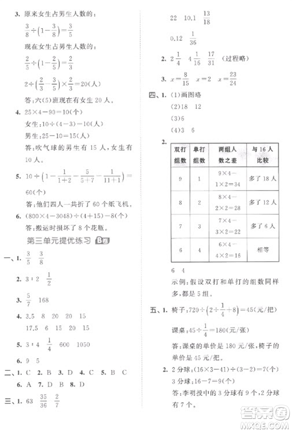 西安出版社2023春季53全優(yōu)卷六年級下冊數學蘇教版參考答案