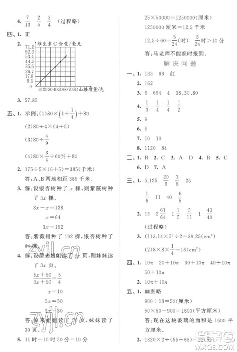 西安出版社2023春季53全優(yōu)卷六年級下冊數學蘇教版參考答案