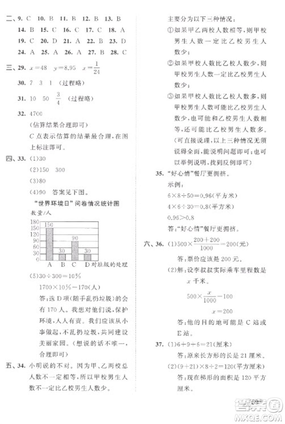 西安出版社2023春季53全優(yōu)卷六年級下冊數學蘇教版參考答案