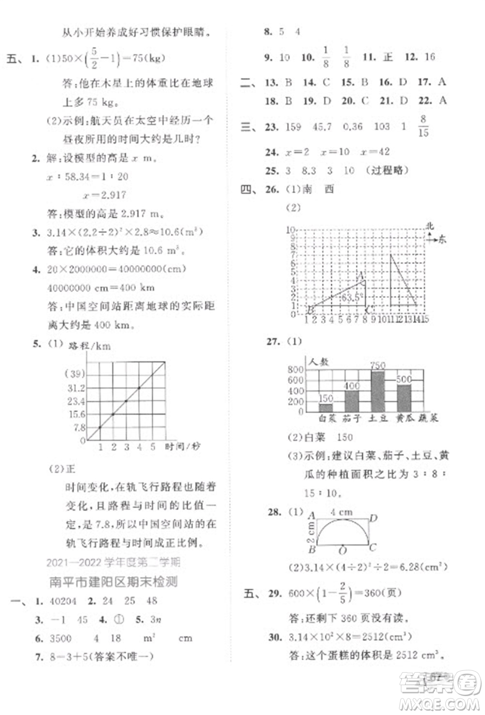 西安出版社2023春季53全優(yōu)卷六年級(jí)下冊(cè)數(shù)學(xué)北師大版參考答案