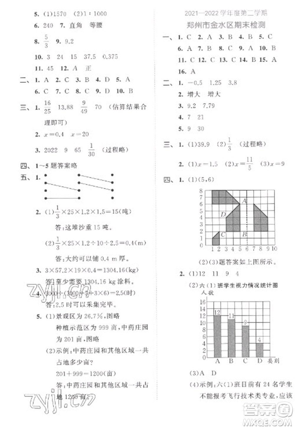 西安出版社2023春季53全優(yōu)卷六年級(jí)下冊(cè)數(shù)學(xué)北師大版參考答案