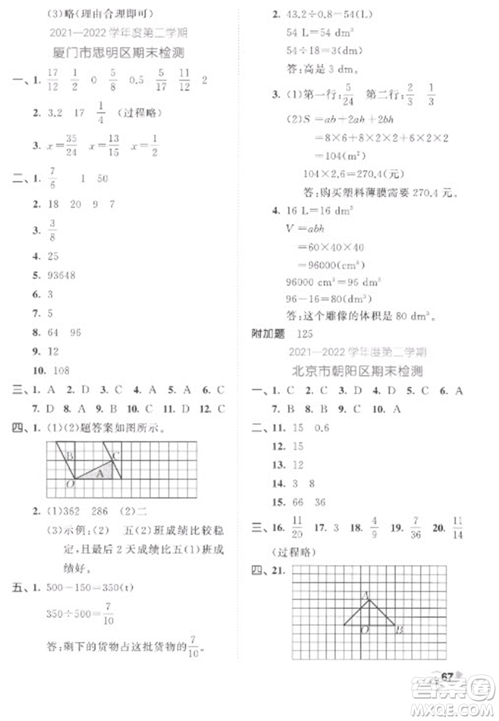 西安出版社2023春季53全優(yōu)卷五年級下冊數(shù)學(xué)人教版參考答案