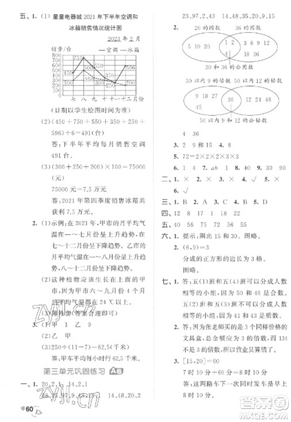 西安出版社2023春季53全優(yōu)卷五年級下冊數(shù)學(xué)蘇教版參考答案