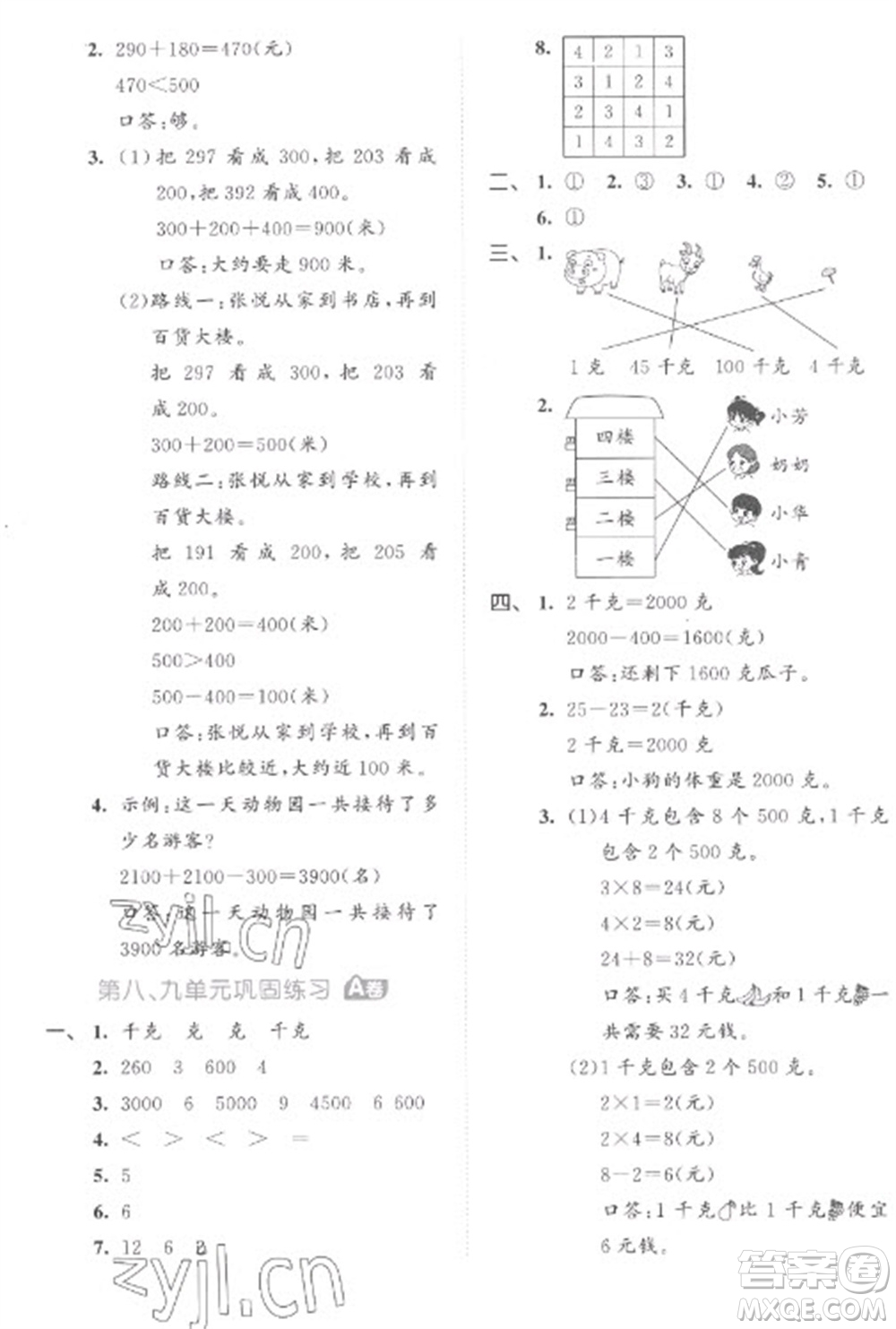 西安出版社2023春季53全優(yōu)卷二年級(jí)下冊(cè)數(shù)學(xué)人教版參考答案