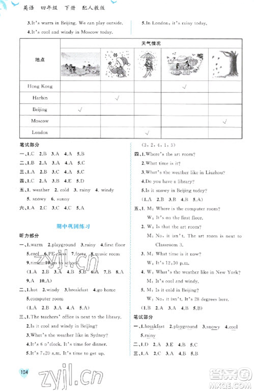 廣西教育出版社2023新課程學(xué)習(xí)與測評同步學(xué)習(xí)四年級下冊英語人教版參考答案