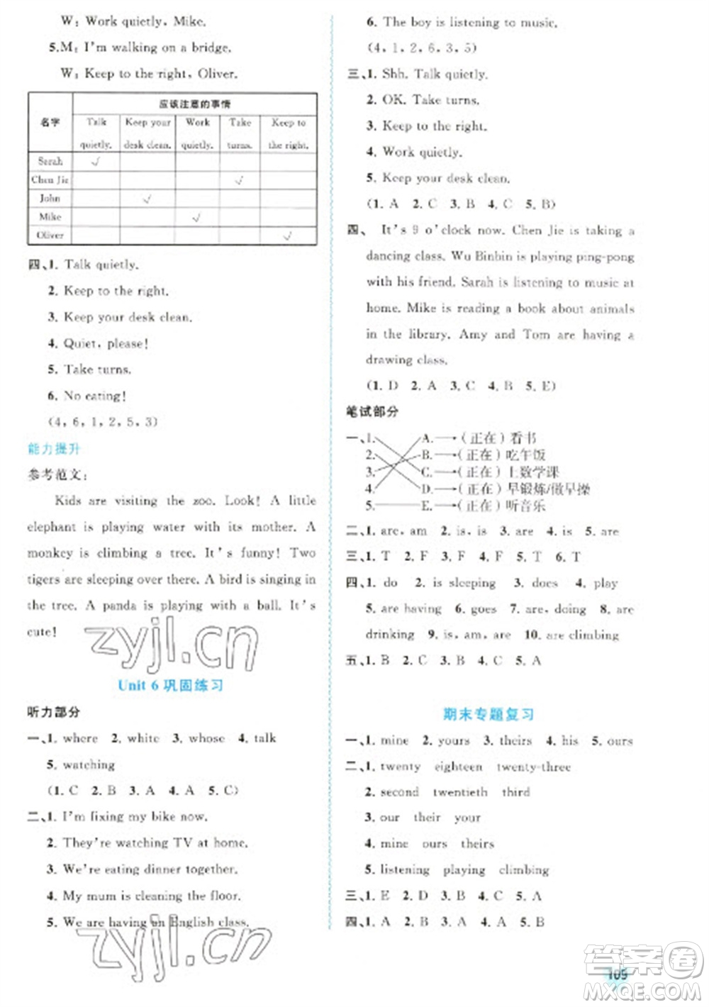 廣西教育出版社2023新課程學(xué)習(xí)與測評同步學(xué)習(xí)五年級下冊英語人教版參考答案