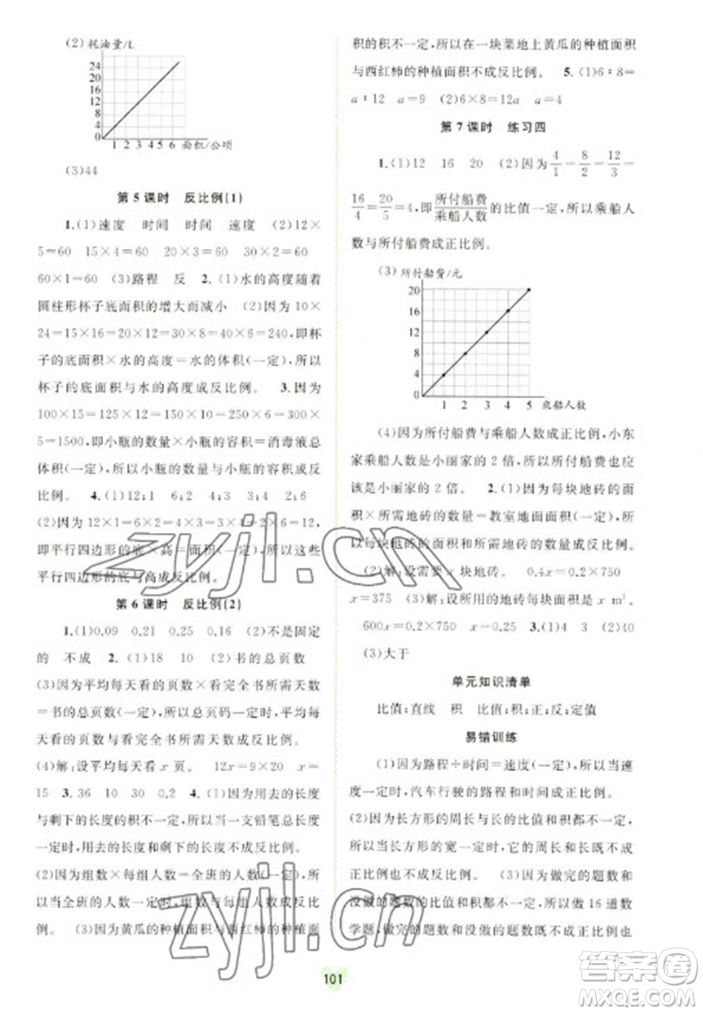 廣西教育出版社2023新課程學習與測評同步學習六年級下冊數(shù)學北師大版參考答案